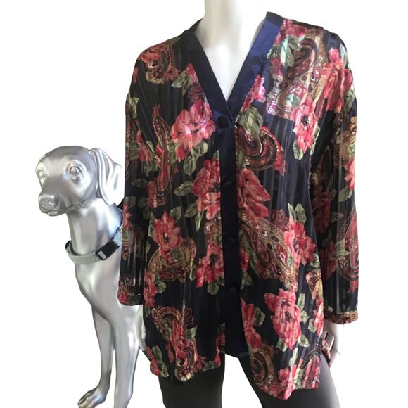 Victoria's Secret Other - Vintage Victoria's Secret Floral Long Sleeve Black Pleated Sleep Shirt Size M